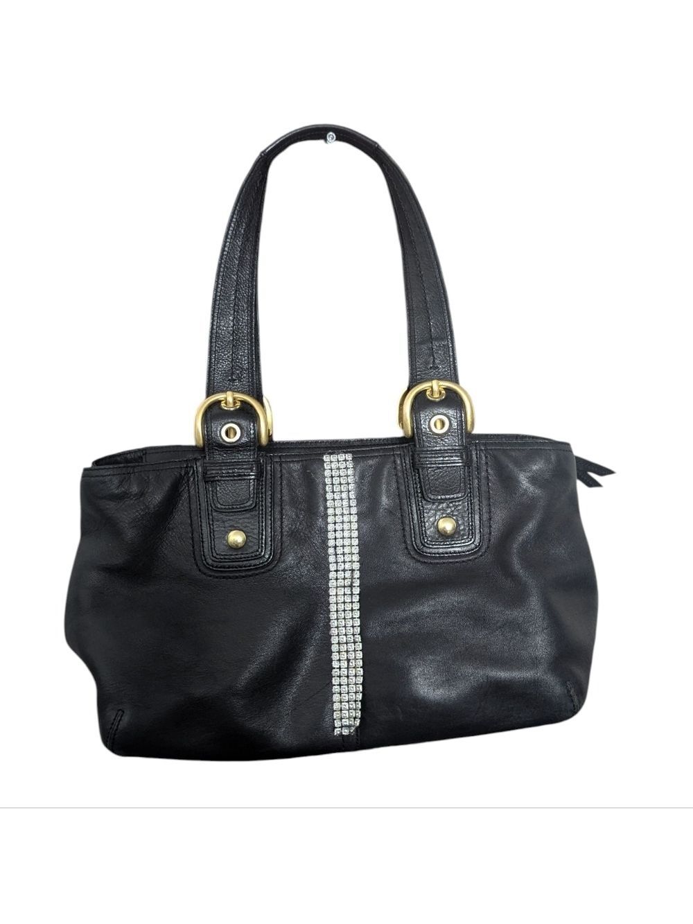COACH Leather Satchel Bag Black Top Zip Brass Buckles A0869-11844